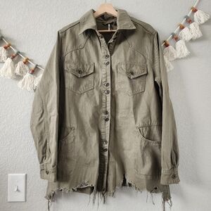 Free People Moonchild Distress Sage Dress Longline Shacket Grunge Boho Chic M